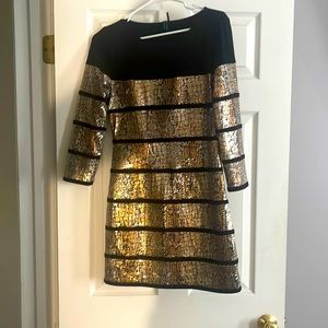 Marciano designer dress, black and gold